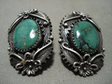 Fabulous Vintage Navajo Green Spider Turquoise Native American Jewelry Silver Earrings Old-Nativo Arts