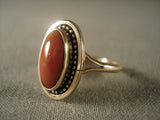 Fabulous Vintage Navajo Native American Jewelry jewelry 14k Gold Domed Coral Ring Old Vtg Native-Nativo Arts