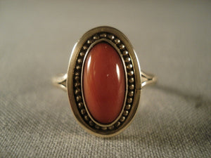 Fabulous Vintage Navajo Native American Jewelry jewelry 14k Gold Domed Coral Ring Old Vtg Native-Nativo Arts