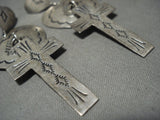 Fabulous Vintage Navajo Native American Jewelry Silver 'Love Hearts & Cross' Native American Jewelry Silver Long Earrings-Nativo Arts