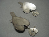 Fabulous Vintage Navajo Native American Jewelry Silver 'Love Hearts & Cross' Native American Jewelry Silver Long Earrings-Nativo Arts