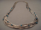 Fabulous Vintage Navajo 'Native American Jewelry Silver Tube Heishi And Turquoise' Necklace Old-Nativo Arts