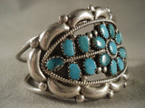 Fabulous Vintage Navajo turquoise Flower Native American Jewelry Silver Bracelet-Nativo Arts