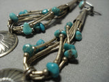 Fabulous Vintage Santo Domingo/ Navajo Turquoise Heishi Native American Jewelry Silver Concho Earrings-Nativo Arts