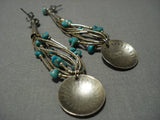 Fabulous Vintage Santo Domingo/ Navajo Turquoise Heishi Native American Jewelry Silver Concho Earrings-Nativo Arts