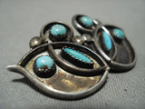 Fabulous Vintage Zuni Needlepoint Turquoise Native American Jewelry Silver Earrings Old-Nativo Arts