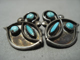 Fabulous Vintage Zuni Needlepoint Turquoise Native American Jewelry Silver Earrings Old-Nativo Arts