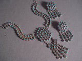 Fabulous Vintage Zuni 'Snake Eyes Turquoise' Native American Jewelry Silver Swirl Necklace Earrings Set-Nativo Arts