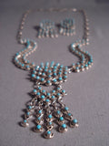 Fabulous Vintage Zuni 'Snake Eyes Turquoise' Native American Jewelry Silver Swirl Necklace Earrings Set-Nativo Arts