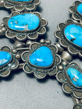 Rare Turquoise Vintage Native American Navajo Sterling Silver Squash Blossom Necklace-Nativo Arts