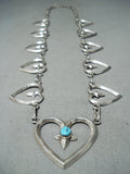 Important Bitsoi Family Native American Navajo Turquoise Sterling Silver Heart Necklace-Nativo Arts