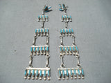 Exquisite Vintage Native American Zuni Turquoise Needlepoint Sterling Silver Earrings-Nativo Arts