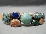 Unique Multi Stone Vintage Native American Navajo Spiderweb Turquoise Sterling Silver Bracelet-Nativo Arts