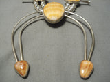 Huge Native American Sterling Silver Yellow Shell Squash Blossom Necklace-Nativo Arts