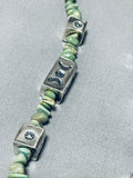 Very Rare Cubed Sterling Silver Box Green Turquoise Native American Navajo Necklace-Nativo Arts