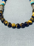 Authentic Thomas Singer Vintage Native American Navajo Tiger's Eye Sterling Silver Necklace-Nativo Arts