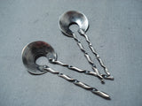 Fantastic Vintage Native American Navajo Blue Diamond Turquoise Sterling Silver Hairpins Old-Nativo Arts