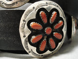 Amazing Vintage Native American Navajo Coral Sterling Silver Concho Belt Old-Nativo Arts