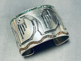 Desert Mountains Vintage Native American Navajo Turquoise Inlay Sterling Silver Bracelet-Nativo Arts