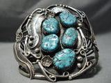 One Of Best Vintage Native American Navajo Leaf Sterling Silver Garden Turquoise Bracelet Old-Nativo Arts