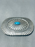 Eye Catching Vintage Native American Navajo Blue Diamond Turquoise Sterling Silver Buckle-Nativo Arts