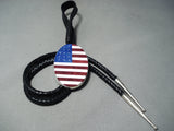 Huge American Flag Native American Navajo Coral Lapis Sterling Silver Inlay Bolo Tie-Nativo Arts