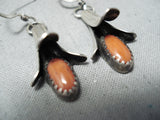 Wonderful Navajo Coral Sterling Silver Earrings Native American-Nativo Arts