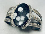 One Of The Best Vintage Native American Navajo Snowflake Obsidian Sterling Silver Bracelet-Nativo Arts