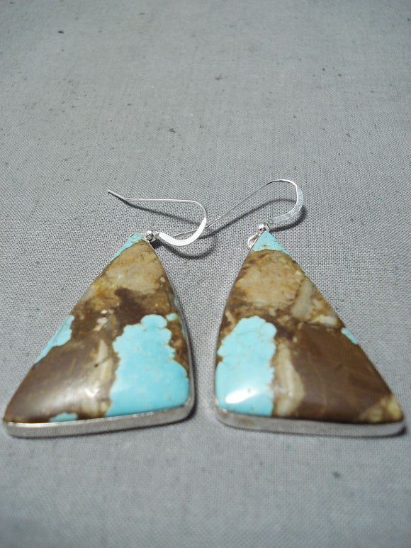 Impressive Native American Navajo 8 Turquoise Triangles Sterling Silver Earrings-Nativo Arts