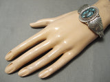 Very Important Vintage Native American Navajo Last Chance Turquoise Sterling Silver Bracelet Old-Nativo Arts