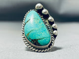 Tremendous Vintage Native American Navajo Green Kingman Turquoise Sterling Silver Ring-Nativo Arts