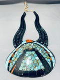 Native American One Of The Biggest Best Vintage Santo Domingo Turquoise Inlay Necklace-Nativo Arts