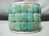 Native American Huge 140 Gram Green Turquoise Wide Inlay Sterling Silver Bracelet-Nativo Arts