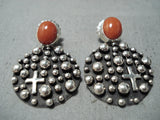 Outstanding Navajo Coral Sterling Silver Earrings Native American-Nativo Arts