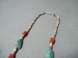 Native American Impressive Santo Domingo Royston Turquoise & Coral Sterling Silver Necklace-Nativo Arts