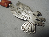 Rare Flying Eagle Vintage Native American Navajo Squared Spiny Oyster Sterling Silver Necklace-Nativo Arts