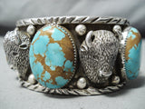 Native American Heavy 172 Gram Navajo Buffalo #8 Turquoise Sterling Silver Bracelet-Nativo Arts