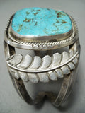 Superior Vintage Native American Navajo Double Leaf Turquoise Sterling Silver Bracelet-Nativo Arts