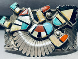 Important Alonzo Hustitto Vintage Native American Zuni Inlay Sterling Silver Bracelet-Nativo Arts