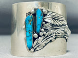 Important Mine Vintage Native American Navajo Blue Thunder Turquoise Sterling Silver Bracelet-Nativo Arts