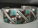 Famous Artist Navajo Mosaic Turquoise Inlay Native American Jewelry Silver Sterling Bracelet-Nativo Arts