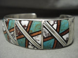 Famous Artist Navajo Mosaic Turquoise Inlay Native American Jewelry Silver Sterling Bracelet-Nativo Arts