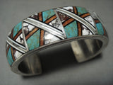 Famous Artist Navajo Mosaic Turquoise Inlay Native American Jewelry Silver Sterling Bracelet-Nativo Arts