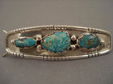 Famous Kee Joe Benally Turquoise Vintage Navajo Native American Jewelry Silver Hair Barrette-Nativo Arts