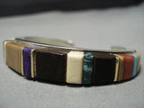 Famous! Vintage Native American Jewelry Hopi Sherian Honhongva Turquoise Sterling Silver Gold Bracelet-Nativo Arts