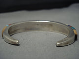 Famous! Vintage Native American Jewelry Hopi Sherian Honhongva Turquoise Sterling Silver Gold Bracelet-Nativo Arts