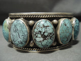Fantastic Navajo 'Spiderweb Turquoise Galore' Heavy Thick Native American Jewelry Silver Bracelet-Nativo Arts