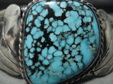 Fantastic Vintage Navajo Native American Jewelry jewelry 'Rare Blue Warrior Turquoise' Siolver Bracelet Old-Nativo Arts