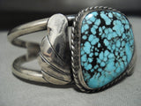 Fantastic Vintage Navajo Native American Jewelry jewelry 'Rare Blue Warrior Turquoise' Siolver Bracelet Old-Nativo Arts