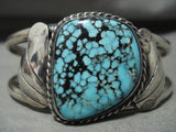 Fantastic Vintage Navajo Native American Jewelry jewelry 'Rare Blue Warrior Turquoise' Siolver Bracelet Old-Nativo Arts